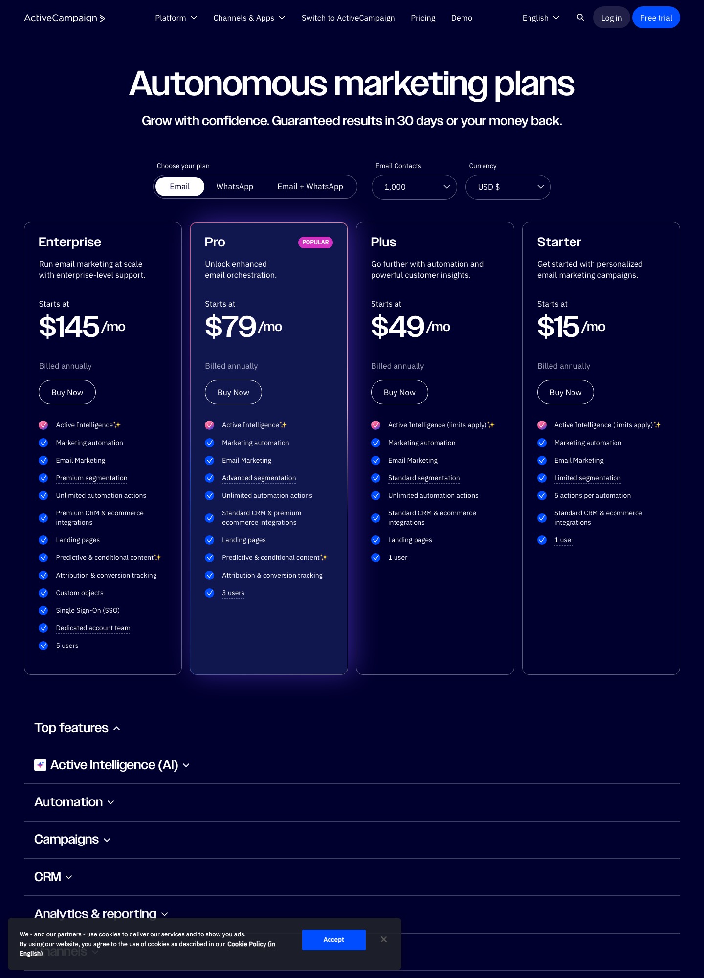 ActiveCampaign pricing page, captured Oct 2026